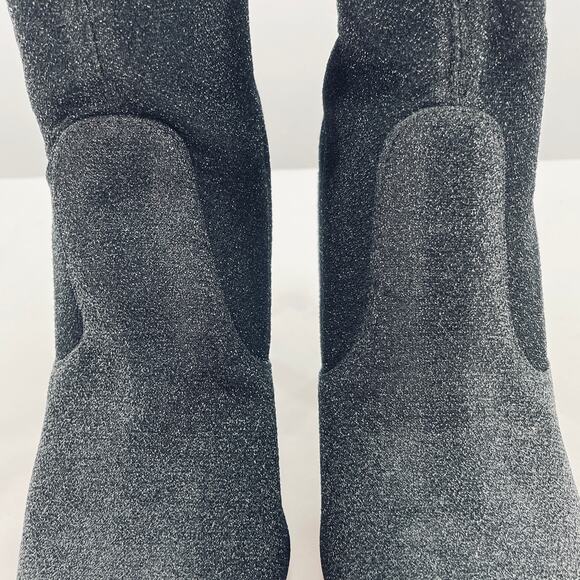 Guess Black Sparkle Fabric Stretch Open Toe Zip Back Stilletto Heels Booties 10M - Picture 5 of 9